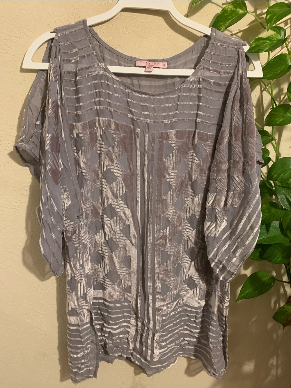 Calypso St. Barth Silver-Gray Striped Cold-Shoulder Tunic